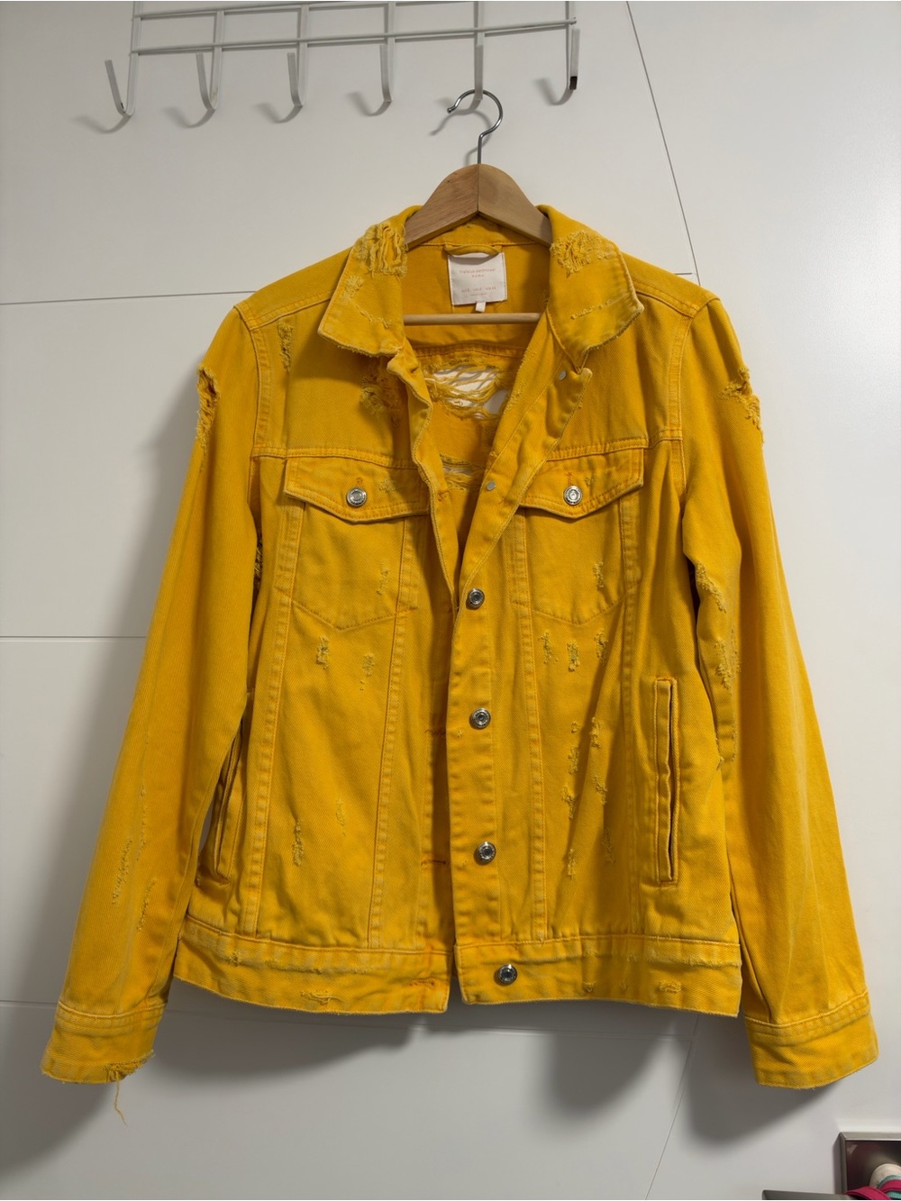 Zara Distressed Yellow Denim Jacket Small size